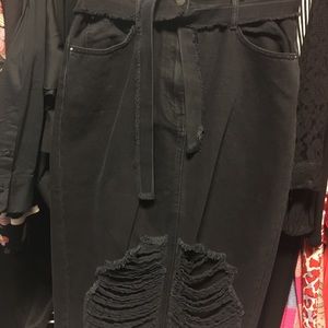 Midi distressed denim skirt